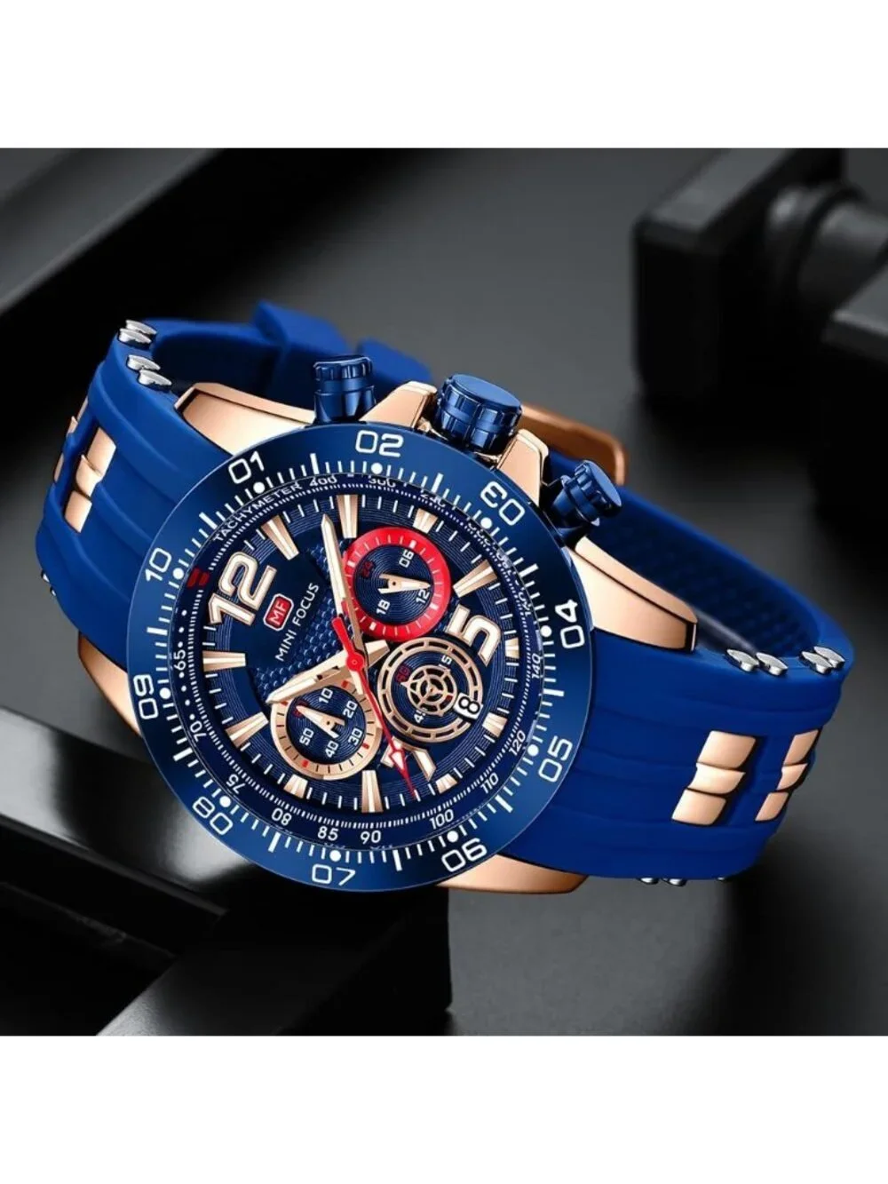 Men's All Blue Analog Quartz Waterproof Chronograph Classic Stylish Casual Watch